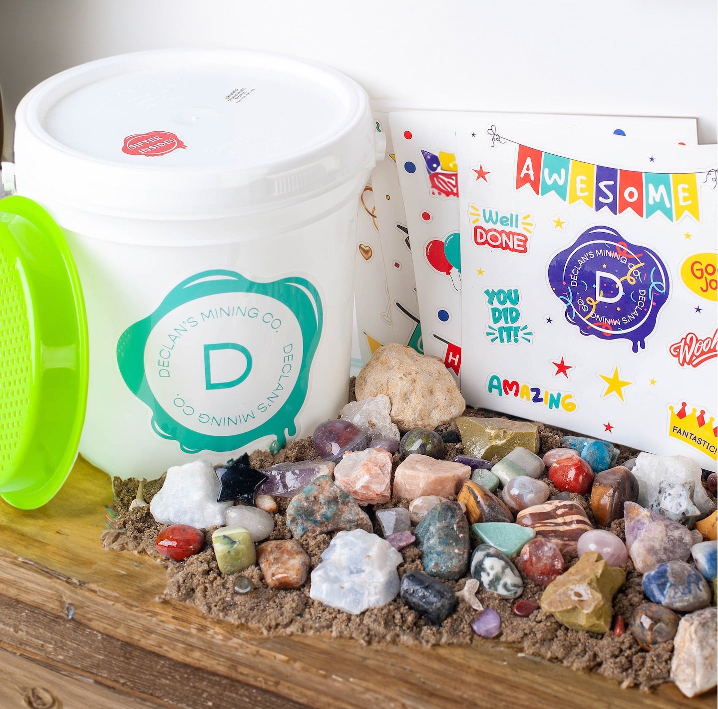 birthday gemstone mining bucket