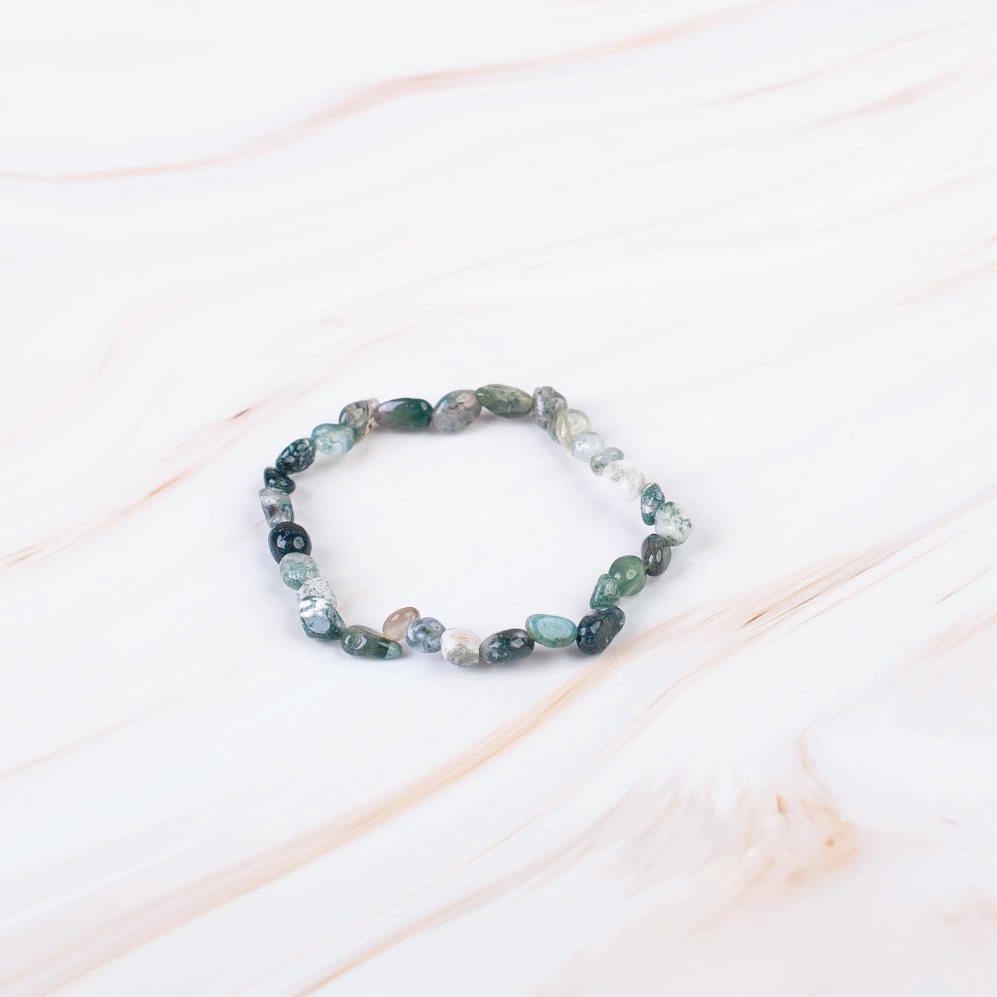 Moss Agate Pebble Beaded Bracelet