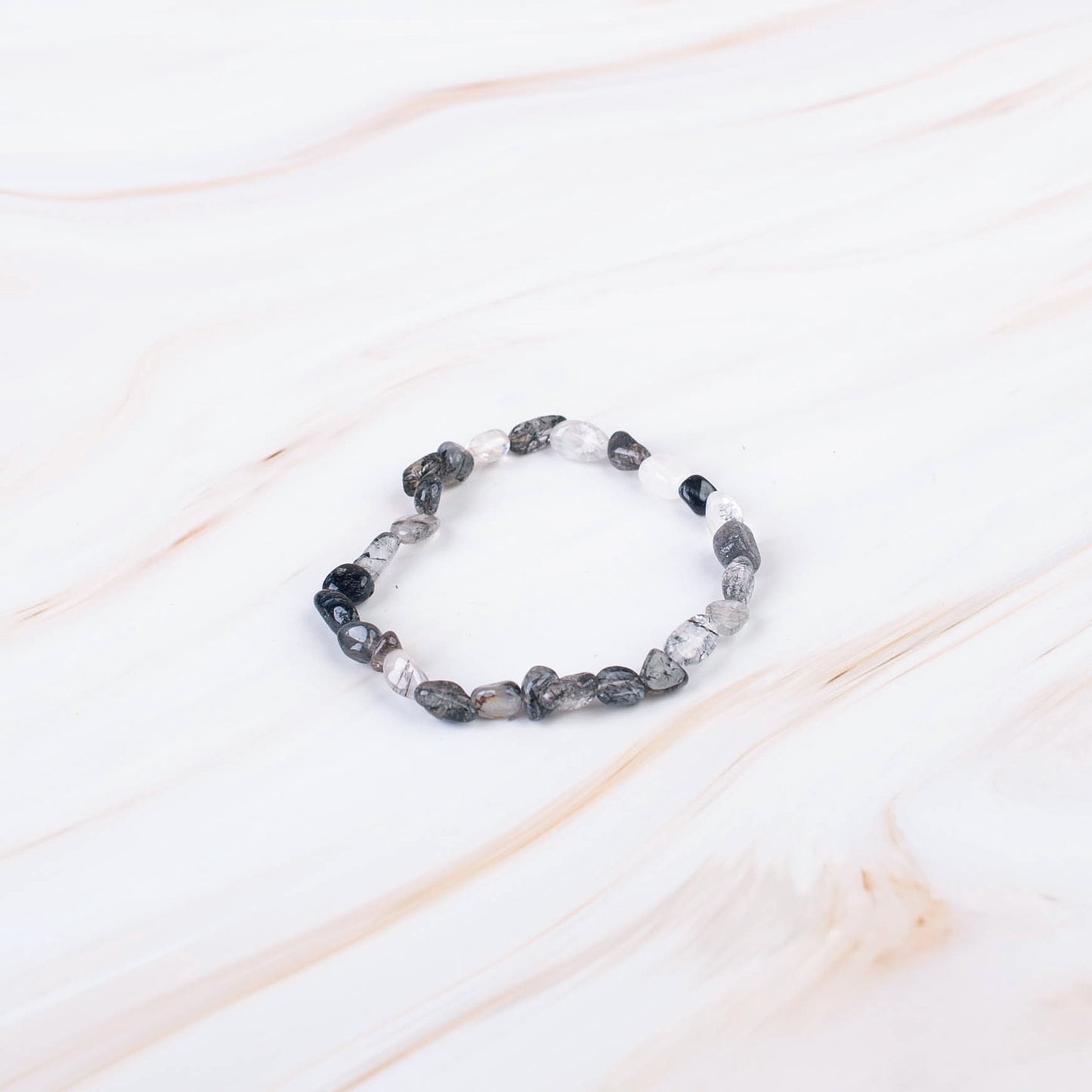 Tourmaline Rutile Quartz Pebble Beaded Bracelet