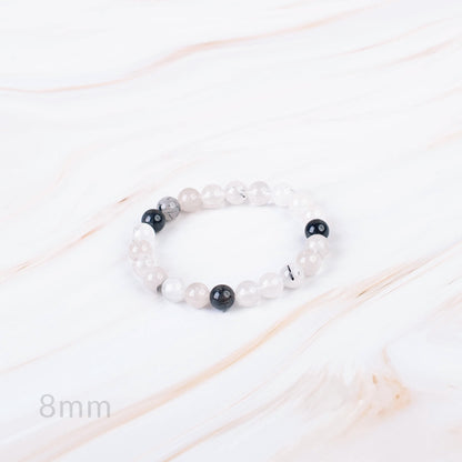 Black Tourmaline Rutile Quartz Beaded Bracelet