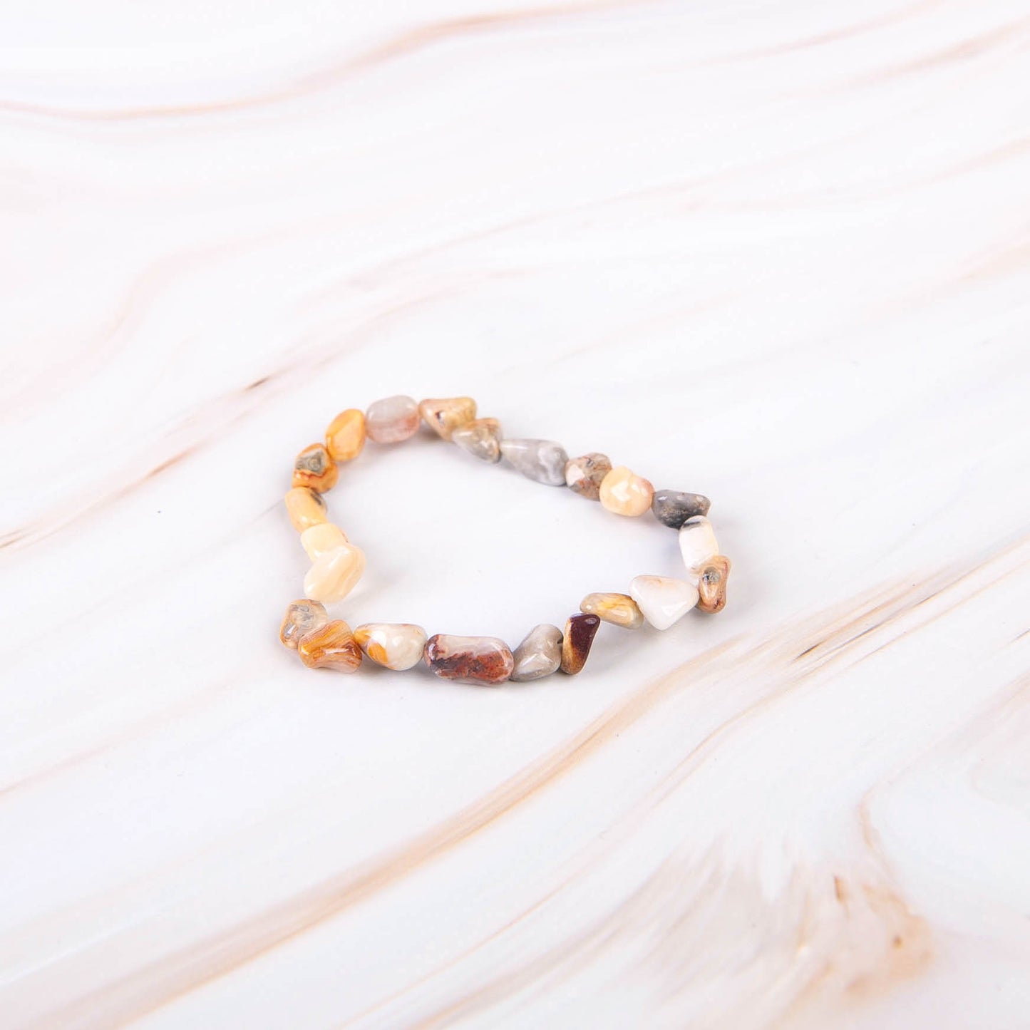 Yellow Crazy Lace Agate Pebble Beaded Bracelet