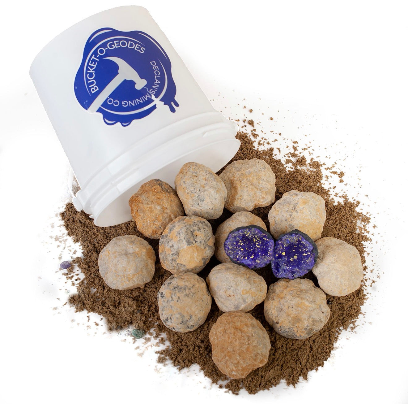 Gallon Bucket of Quartz Geodes w/ One Colored Geode