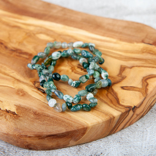 Moss Agate Pebble Beaded Bracelet