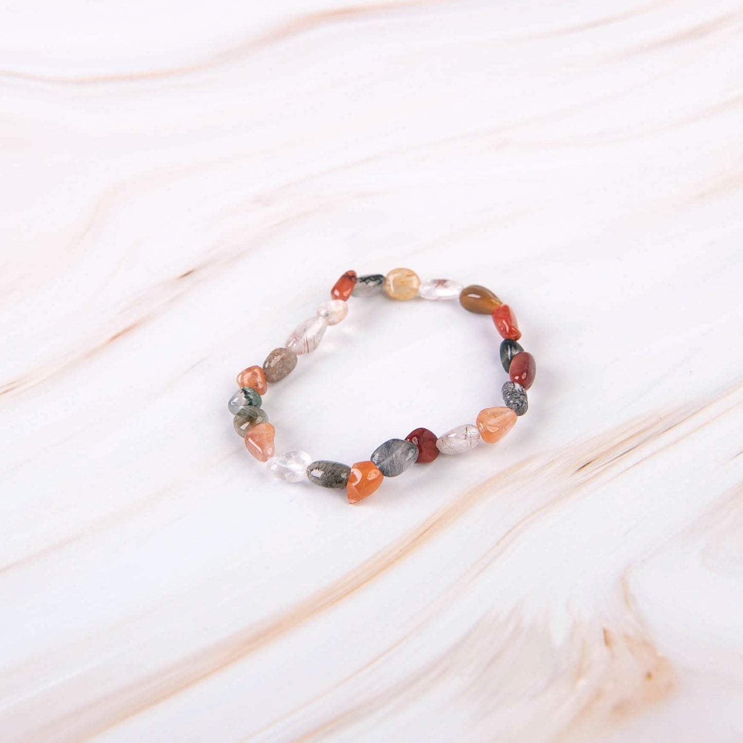 Multi Color Rutile Quartz Pebble Beaded Bracelet