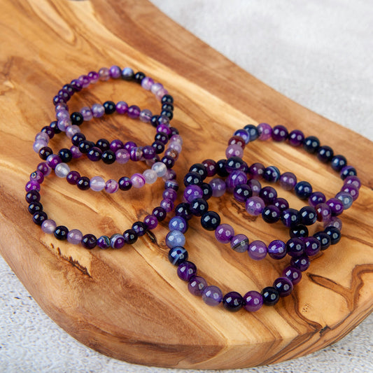 Purple Banded Agate DYED Beaded Bracelet