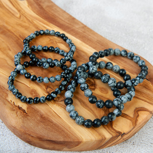 Snowflake Obsidian Beaded Bracelet