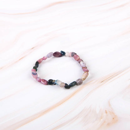 Watermelon Tourmaline Pebble Beaded Bracelet
