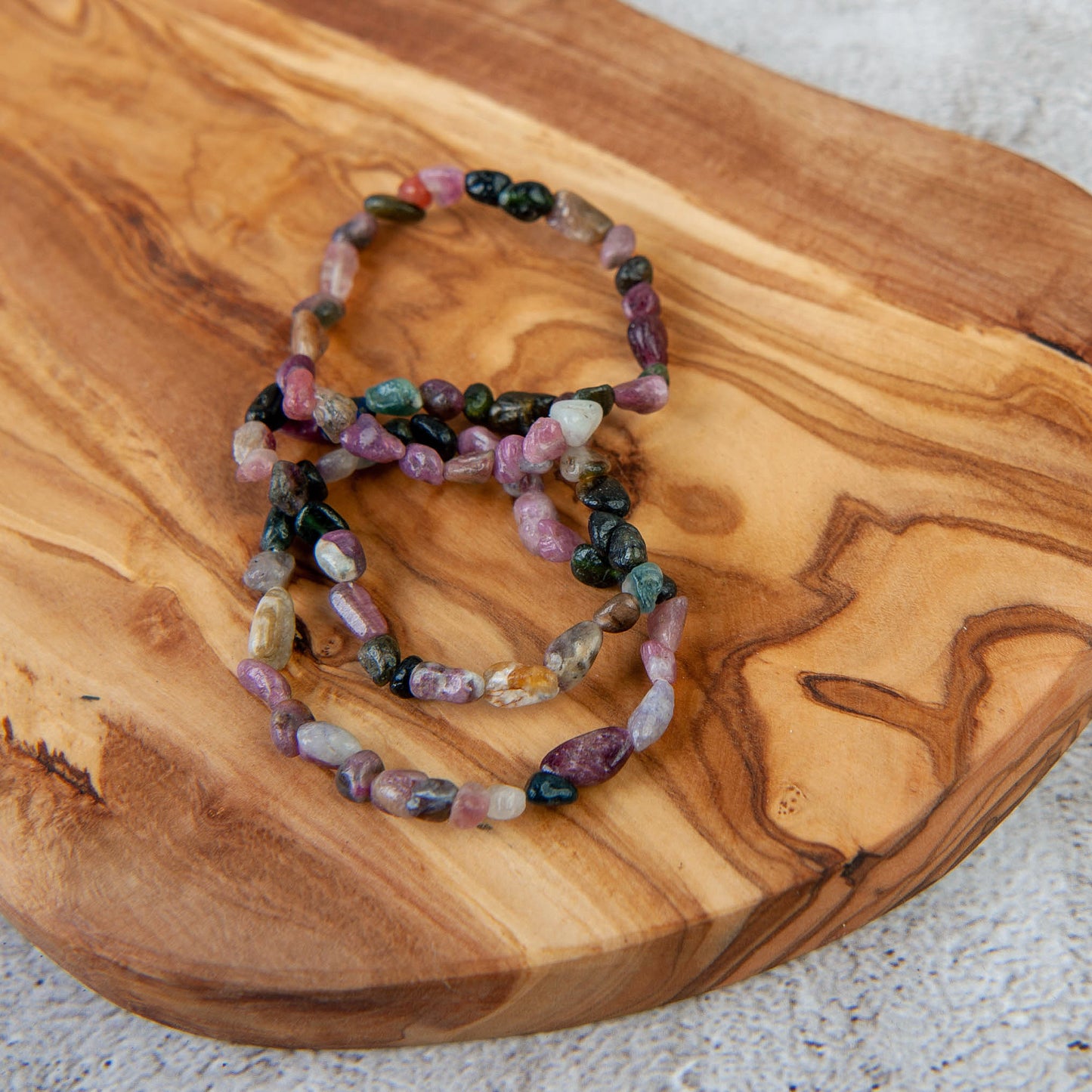 Watermelon Tourmaline Pebble Beaded Bracelet