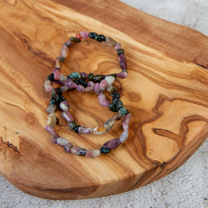Watermelon Tourmaline Pebble Beaded Bracelet